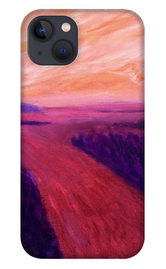 Rivers Water Orange Purple Magenta Wine Skies iPhone 13 Case featuring the painting Vanishing by Suzanne Udell Levinger