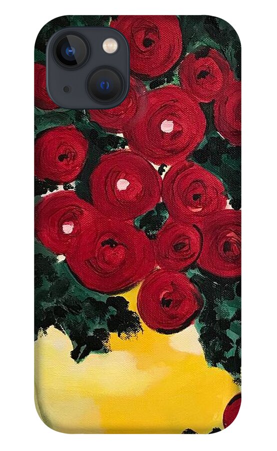 Original Art Work iPhone 13 Case featuring the painting Vase of Red Flowers by Theresa Honeycheck