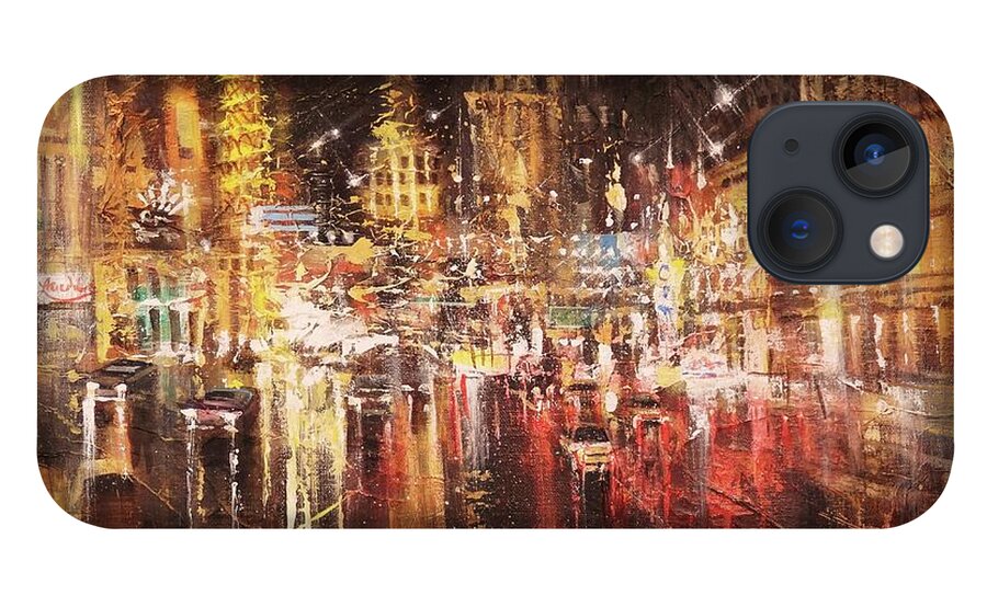 Abstract iPhone 13 Case featuring the painting Vegas - Sudden Downpour by Tom Shropshire