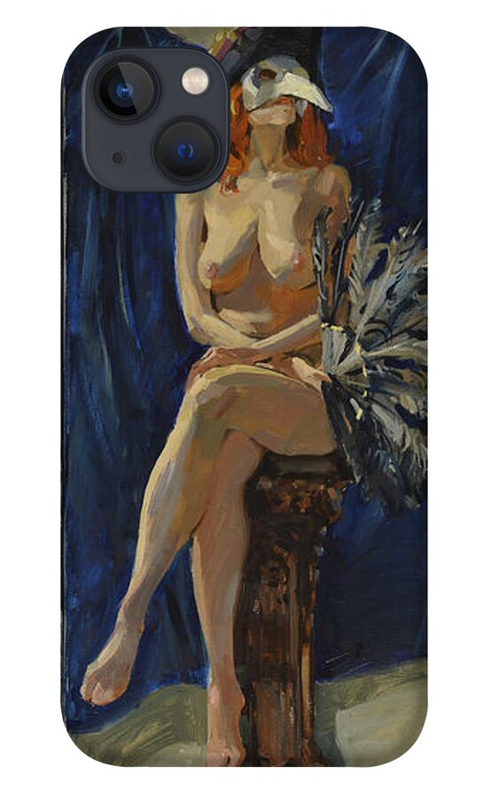 Painting iPhone 13 Case featuring the painting Venetian Women with Blue Background. Triptych by Igor Sakurov