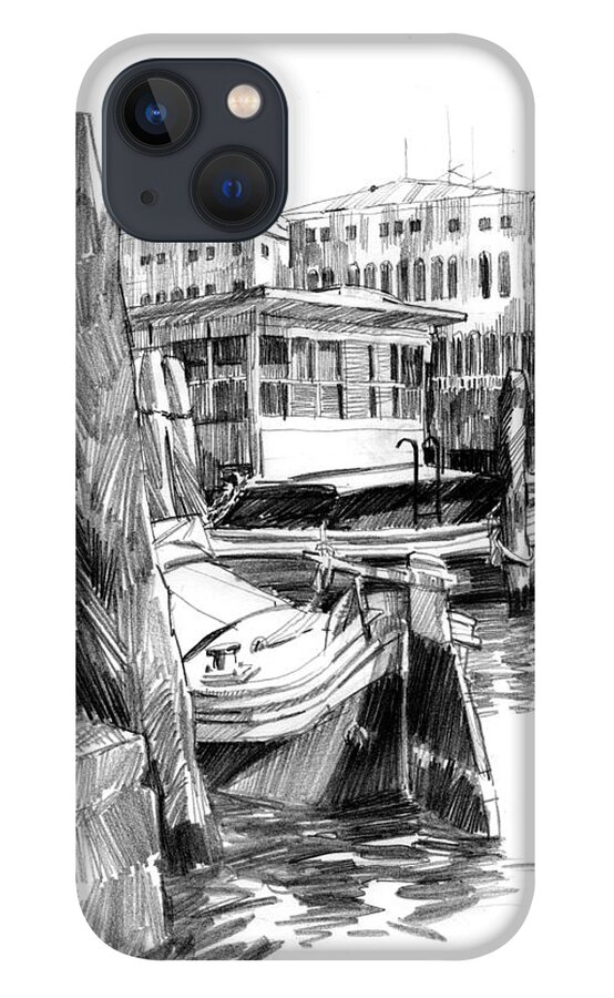 Venice iPhone 13 Case featuring the drawing Venice Sketches. Vaporetto Jetty by Igor Sakurov