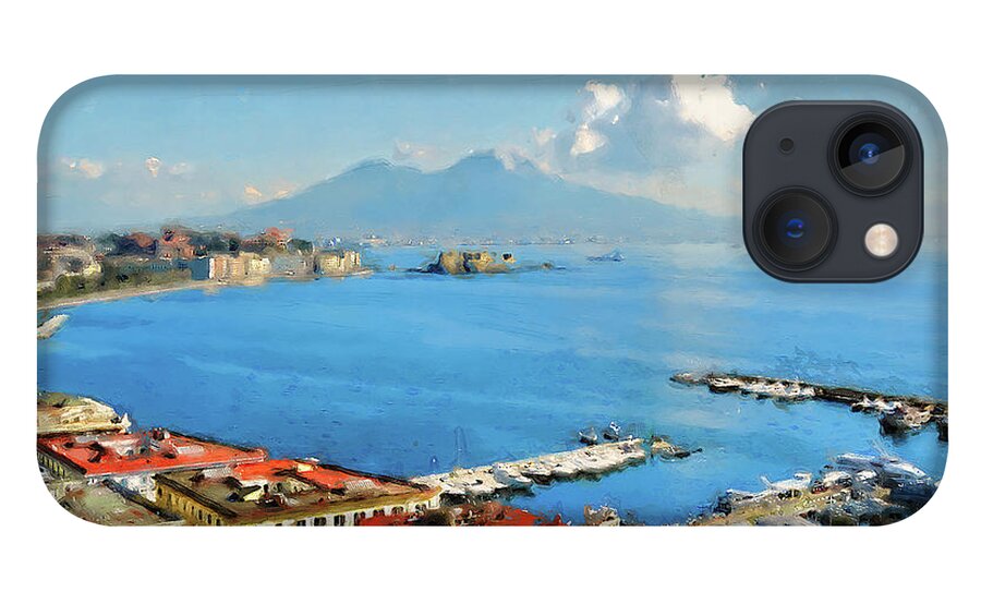 Gulf Of Naples iPhone 13 Case featuring the painting Vesuvio, panorama from Naples - 02 by AM FineArtPrints