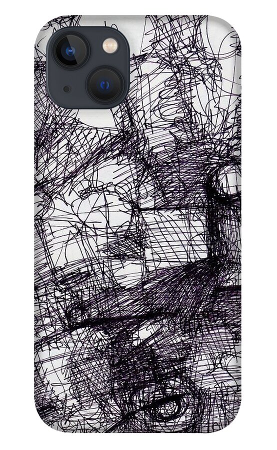 Abstract iPhone 13 Case featuring the drawing Village by John Kaelin