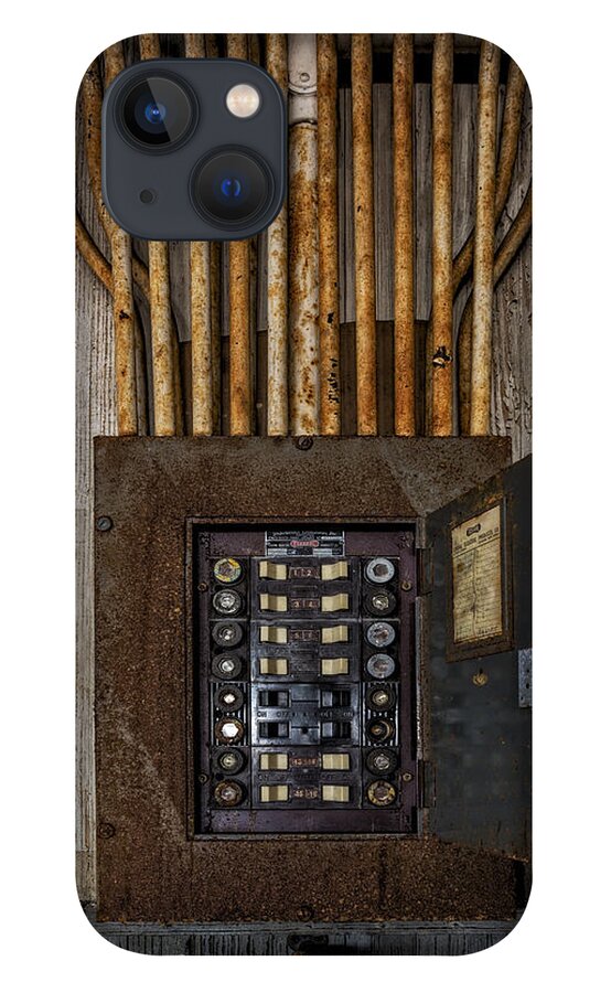Electrician iPhone 13 Case featuring the photograph Vintage Electric Panel by Susan Candelario
