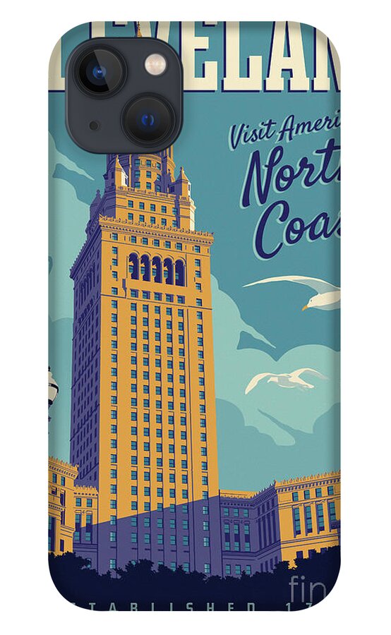 Cleveland iPhone 13 Case featuring the digital art Cleveland Poster - Vintage Style Travel by Jim Zahniser