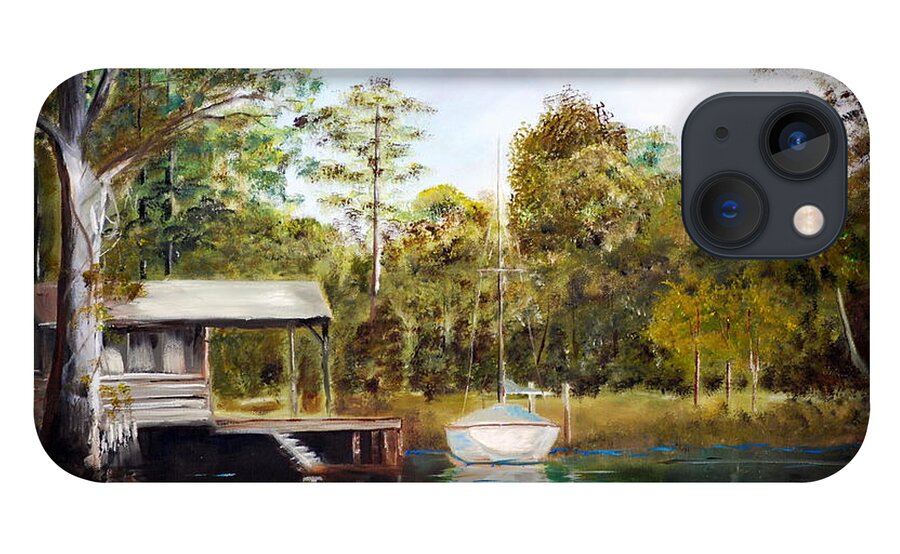 Plein Air iPhone 13 Case featuring the painting Waccamaw River Sloop by Phil Burton
