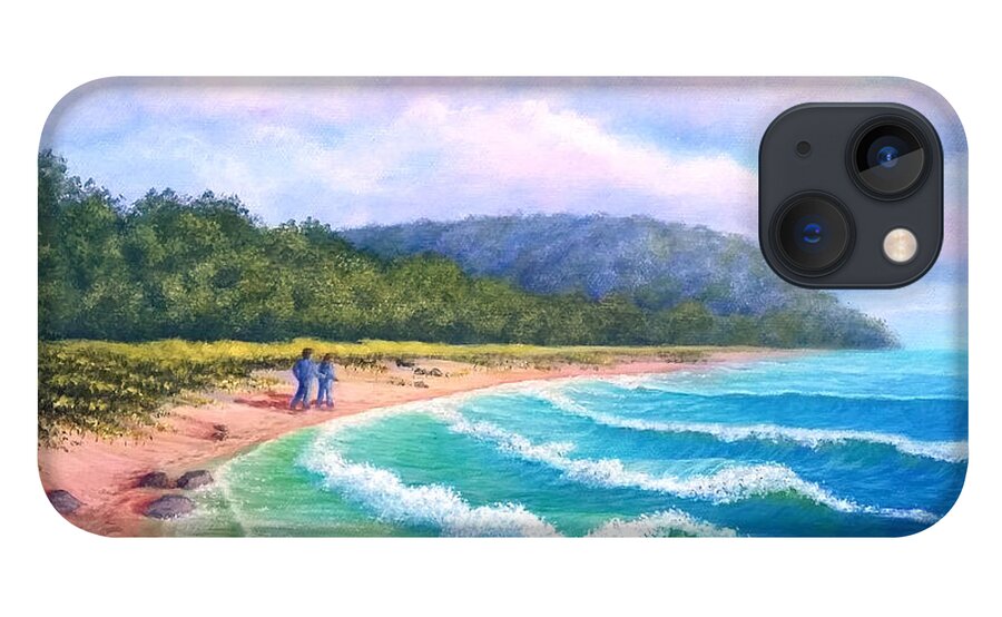 Landscape iPhone 13 Case featuring the painting Walking the Beach by Sarah Irland