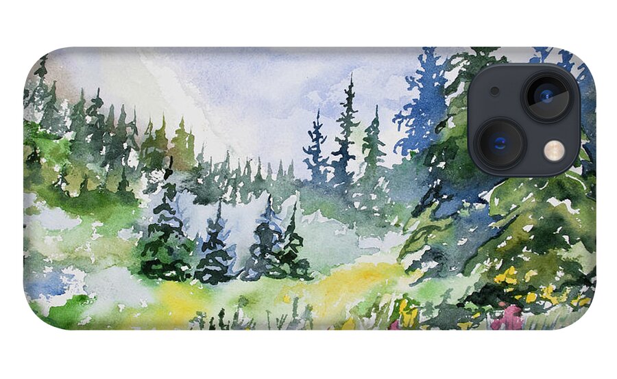 Landscape iPhone 13 Case featuring the painting Watercolor - Colorado Summer Scene by Cascade Colors