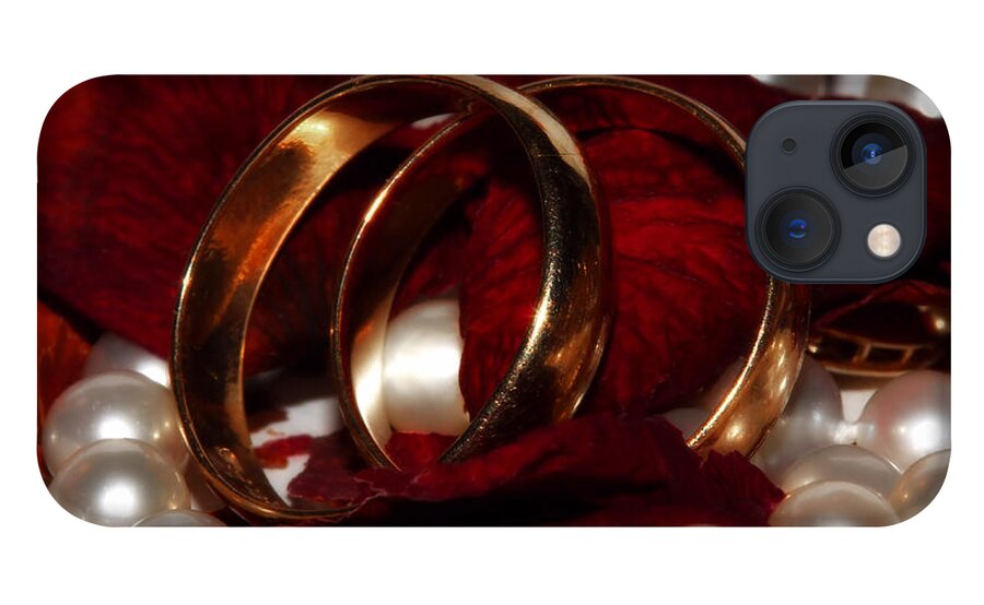 Gold Rings iPhone 13 Case featuring the photograph Wedding Bands And Rose Petals by Tracie Schiebel