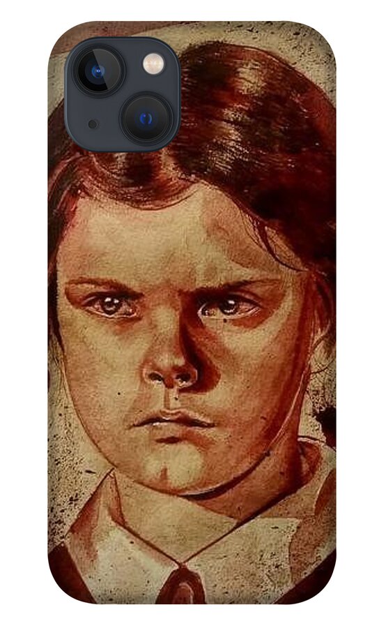 Ryan Almighty iPhone 13 Case featuring the painting WEDNESDAY ADDAMS - wet blood by Ryan Almighty