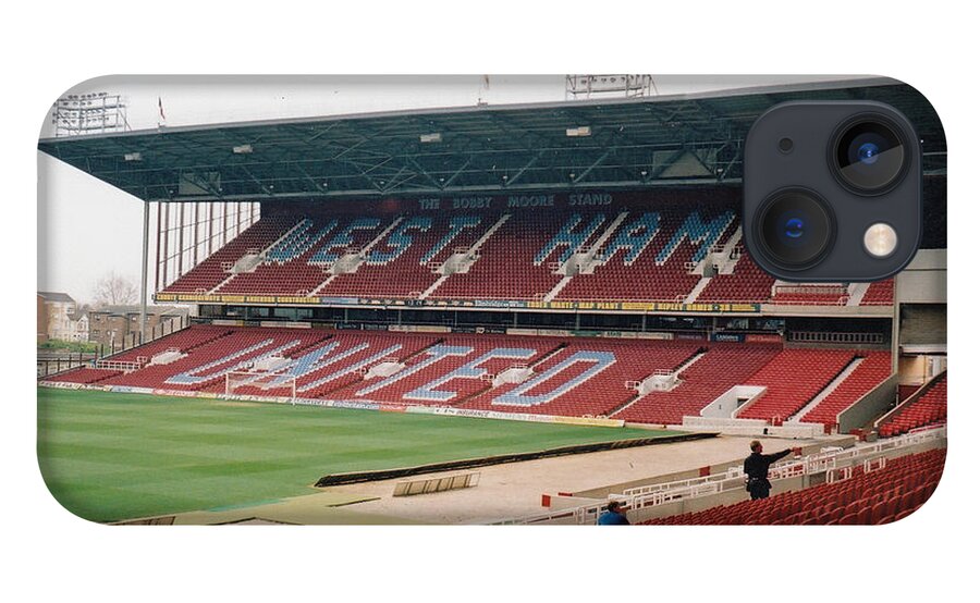 West Ham iPhone 13 Case featuring the photograph West Ham - Upton Park - South Stand 5 - March 2002 by Legendary Football Grounds