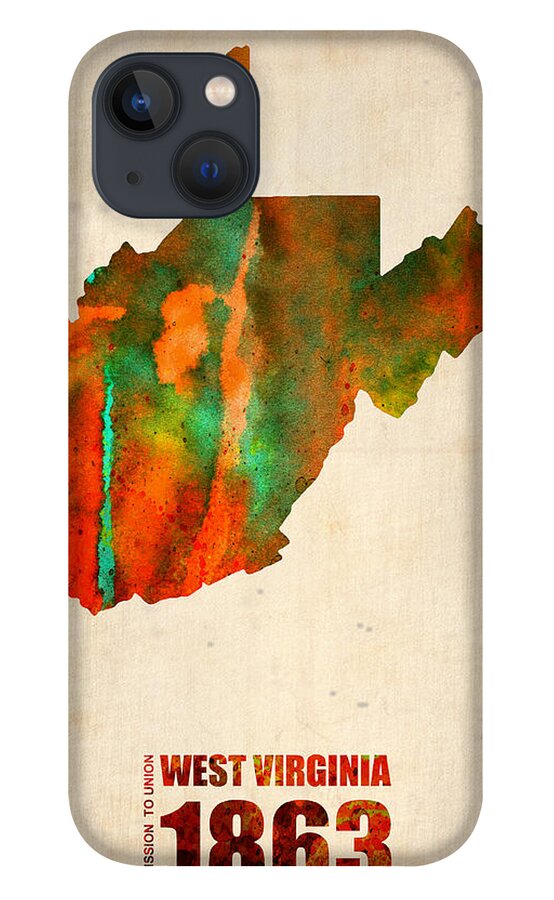 West Virginia iPhone 13 Case featuring the digital art West Virginia Watercolor Map by Naxart Studio