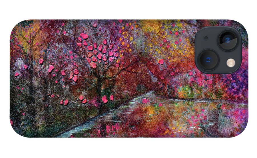Cherry Blossoms iPhone 13 Case featuring the mixed media When Cherry Blossoms Fall by Donna Blackhall