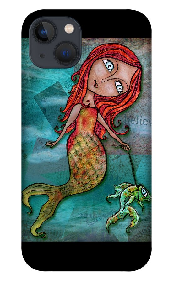 Mermaid iPhone 13 Case featuring the digital art Whimsical Mermaid Walking Fish by Laura Ostrowski
