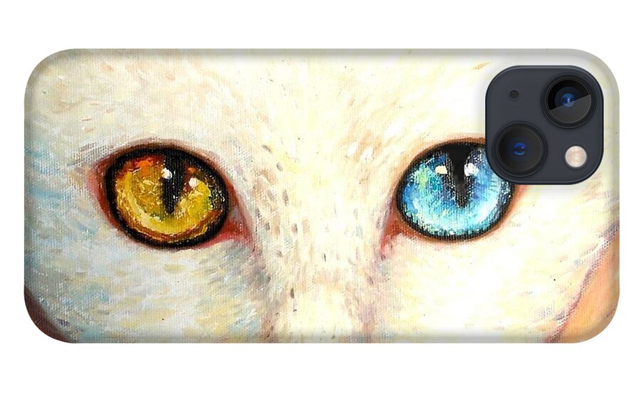 Portrait iPhone 13 Case featuring the painting White Cat by Shijun Munns