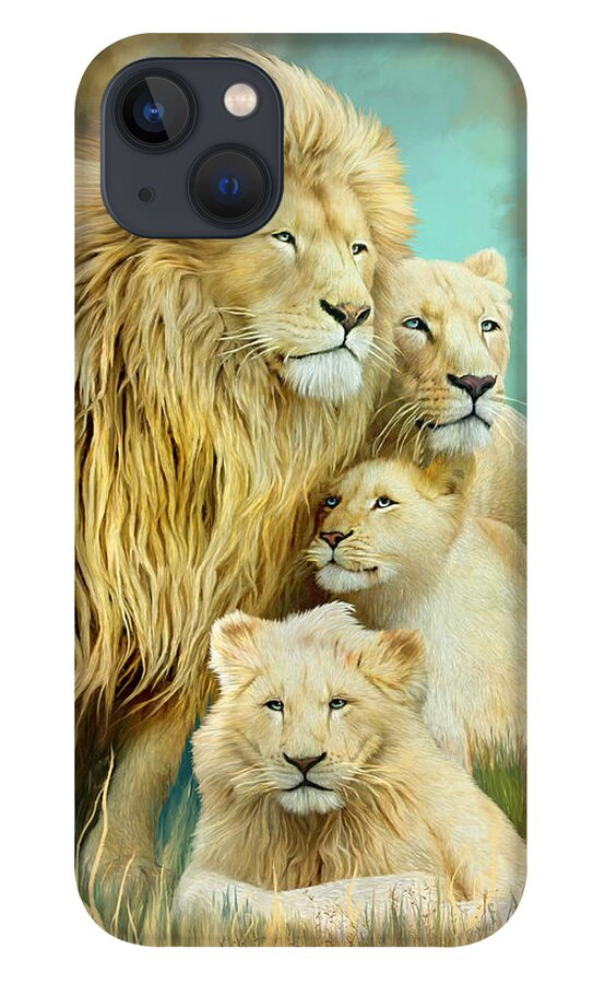 Carol Cavalaris iPhone 13 Case featuring the mixed media White Lion Family - Unity by Carol Cavalaris