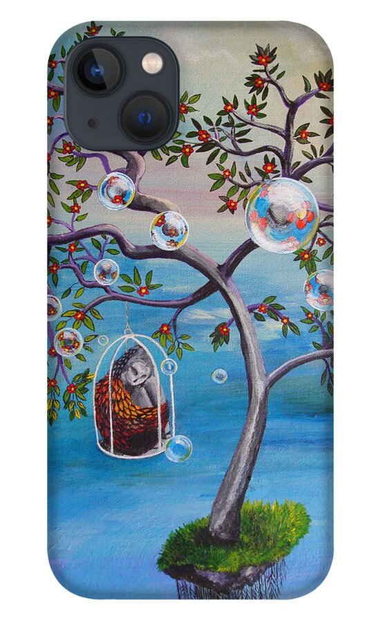 Surreal iPhone 13 Case featuring the painting Why The Caged Bird Sings by Mindy Huntress