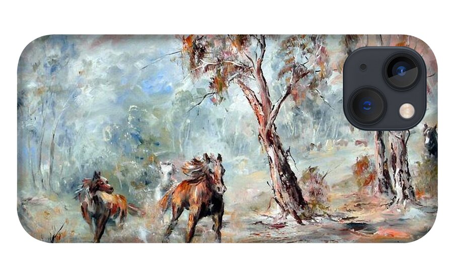 Horses iPhone 13 Case featuring the painting Wild Brumbies by Ryn Shell
