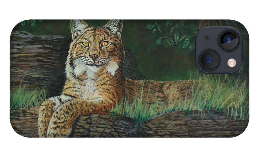 Lynx iPhone 13 Case featuring the painting The Ever Watchful Lynx by Bob Williams