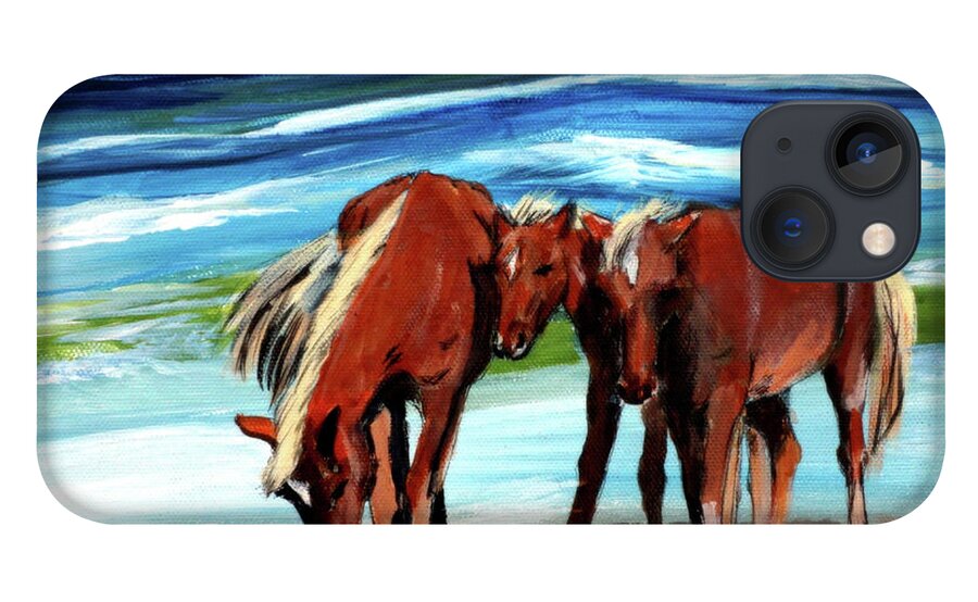 Horse iPhone 13 Case featuring the painting Wild Horses Outer Banks by Katy Hawk
