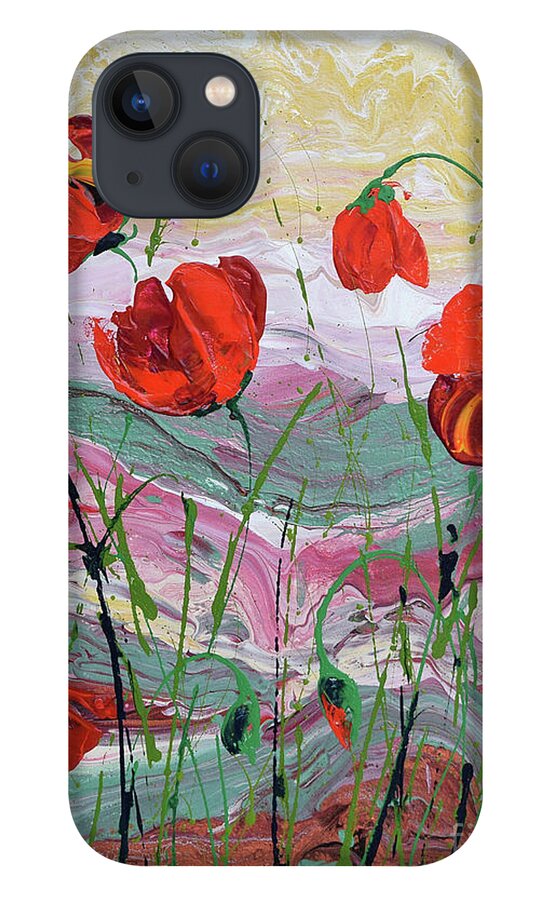 Wild Poppies - Triptych iPhone 13 Case featuring the painting Wild Poppies - 2 by Jyotika Shroff