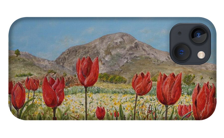 Crete iPhone 13 Case featuring the painting Wild Tulips in central Crete by David Capon