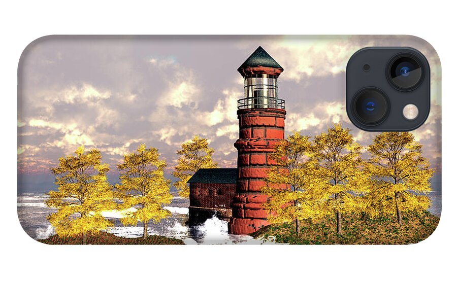 Lighthouse iPhone 13 Case featuring the digital art Windy Hill Ligthouse by John Junek