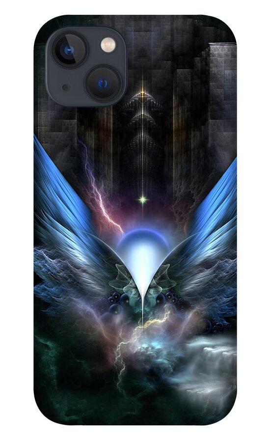 Wings iPhone 13 Case featuring the digital art Wings Of Light Fractal Composition by Rolando Burbon