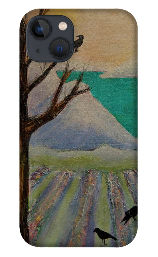 Art iPhone 13 Case featuring the painting Winter Crows by Jeanette French