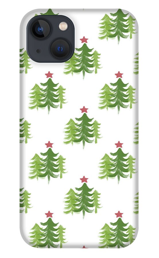 Winter iPhone 13 Case featuring the painting Winter Holiday Trees 2- Art by Linda Woods by Linda Woods