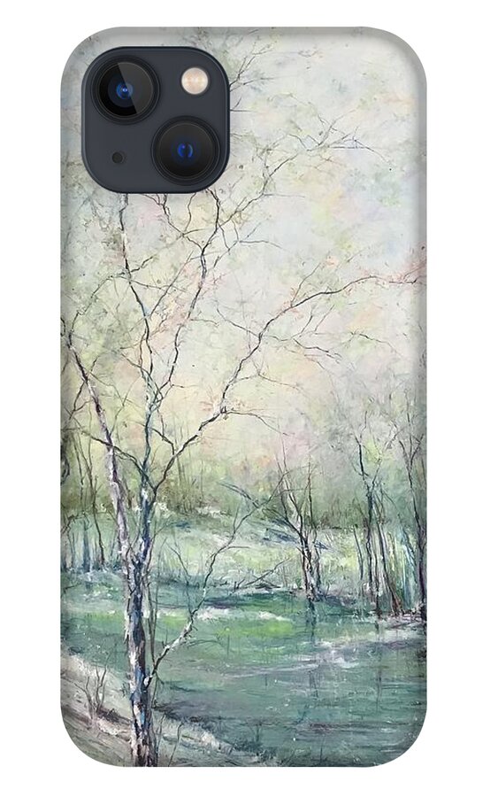 Trees iPhone 13 Case featuring the painting Winter Interlude by Robin Miller-Bookhout