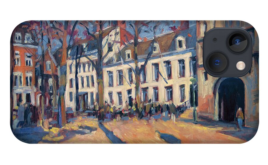 Slevrowweplein iPhone 13 Case featuring the painting Winter light at the Our Lady Square in Maastricht by Nop Briex