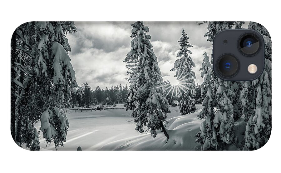 Nature iPhone 13 Case featuring the photograph Winter Wonderland Harz in monochrome by Andreas Levi
