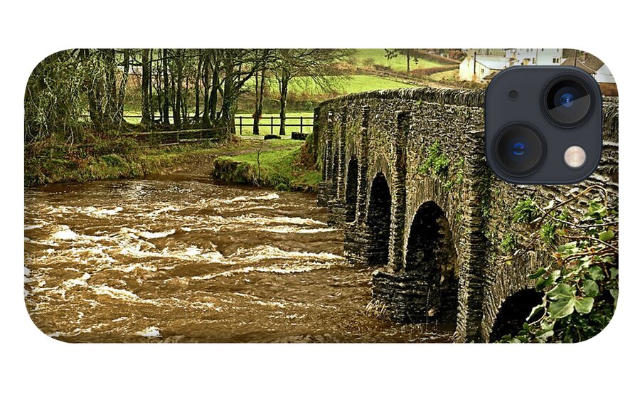 Rivers iPhone 13 Case featuring the photograph Withypool Bridge in Flood by Richard Denyer