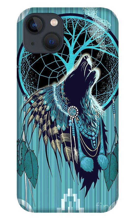 Wolf iPhone 13 Case featuring the painting Wolf Indian Shaman by Sassan Filsoof
