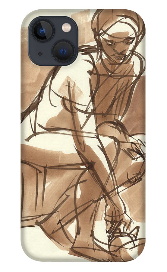 Female iPhone 13 Case featuring the painting Woman playing with cat by Judith Kunzle