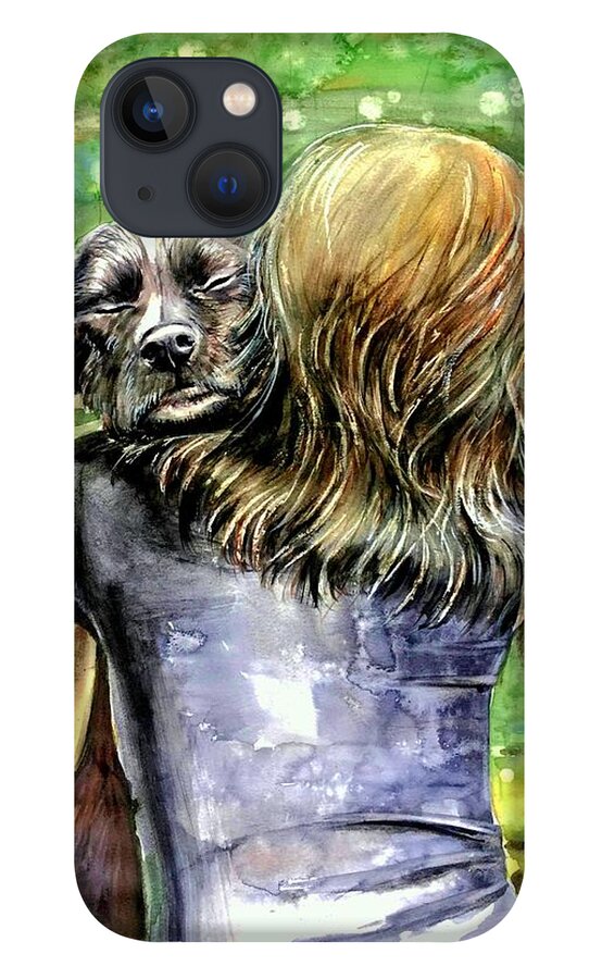 Dog iPhone 13 Case featuring the painting You are safe by Katerina Kovatcheva