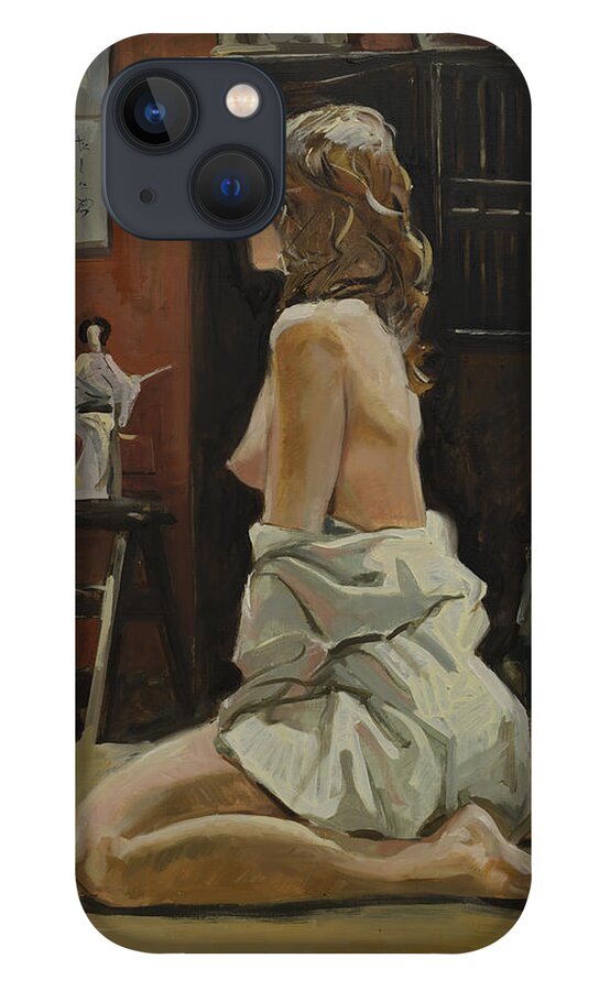 Russian Artists New Wave iPhone 13 Case featuring the painting Young Woman Dressed in Male Shirt by Igor Sakurov