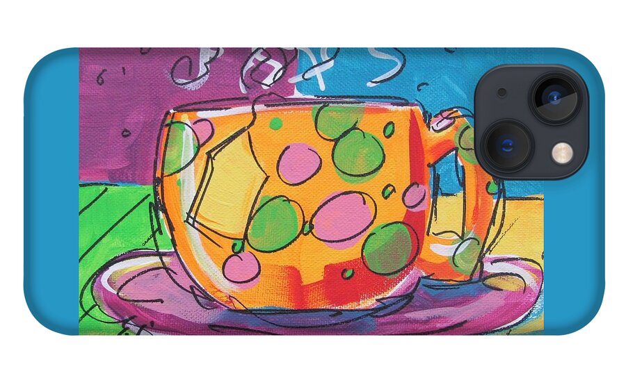 Tea iPhone 13 Case featuring the painting Zany Teacup by Terri Einer