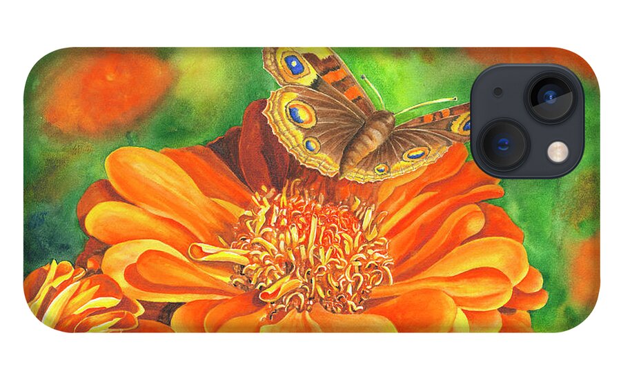 Zinnia With Butterfly iPhone 13 Case featuring the painting Zinnia Runway by Lori Taylor
