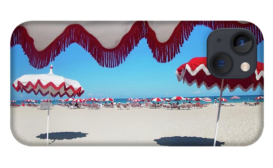 Estock iPhone 13 Case featuring the digital art Beach Umbrellas In South Beach Miami by Claudia Uripos