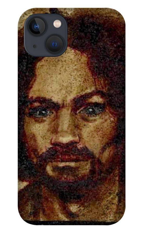 Ryan Almighty iPhone 13 Case featuring the painting CHARLES MANSON port dry blood by Ryan Almighty