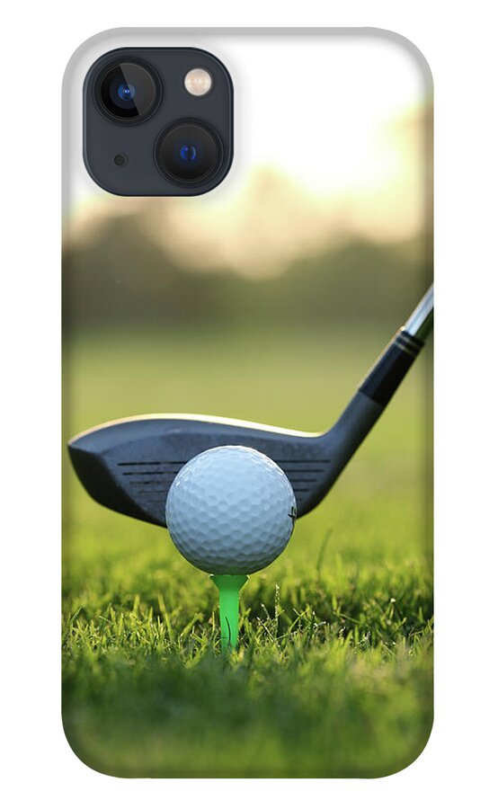 Grass iPhone 13 Case featuring the photograph Close Up Of Golf Ball And Club On Course #1 by Visage