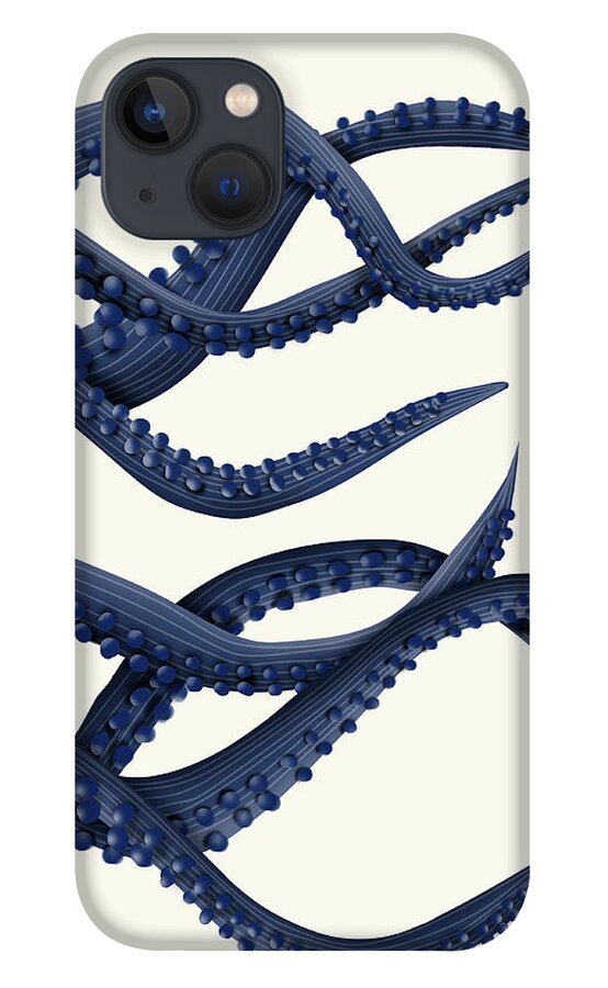 Steampunk iPhone 13 Case featuring the painting Giant Octopus Blue Triptych C #1 by Fab Funky