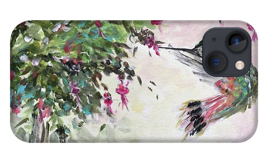Hummingbird iPhone 13 Case featuring the painting Hummingbird with Fuchsias #1 by Roxy Rich
