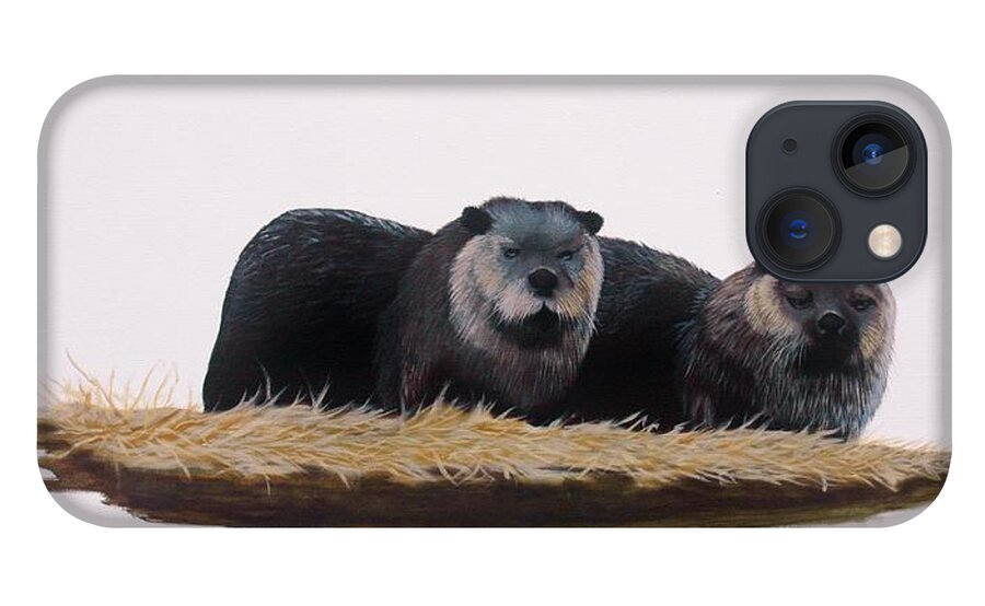 Otters iPhone 13 Case featuring the painting Otters #1 by Jean Yves Crispo