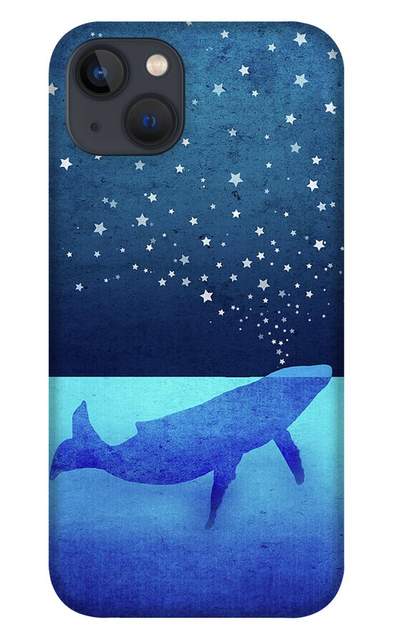 Whale iPhone 13 Case featuring the digital art Whale Spouting Stars by Laura Ostrowski