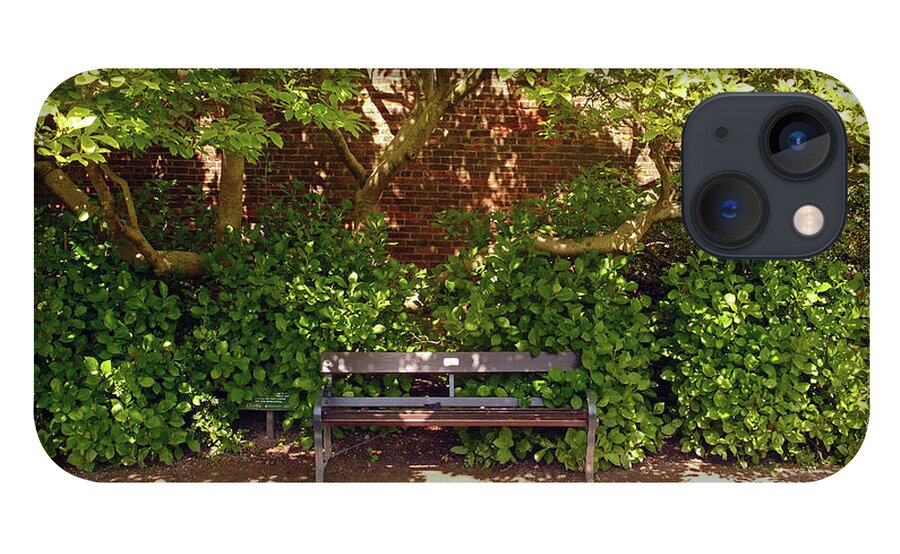 Chorley iPhone 13 Case featuring the photograph 11/05/19 CHORLEY. Astley Hall. Walled Garden. Sunlit Bench. by Lachlan Main