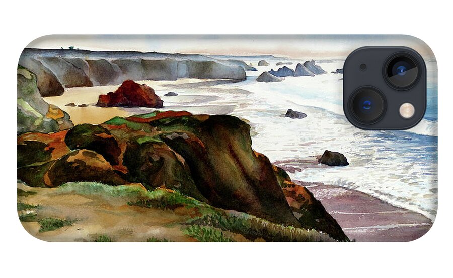 Fort Bragg iPhone 13 Case featuring the painting #360 Fort Bragg Beach #360 by William Lum