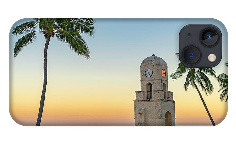 Estock iPhone 13 Case featuring the digital art Clock Tower In Palm Beach by Laura Zeid